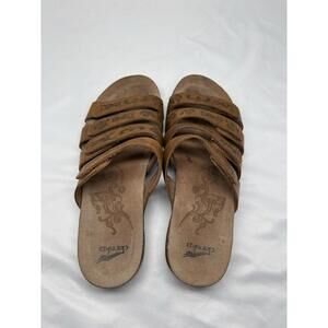 DANSKO PAULINA Slide Sandals Womens Sz 6 /36 Brown Leather Hook & Loop Embossed